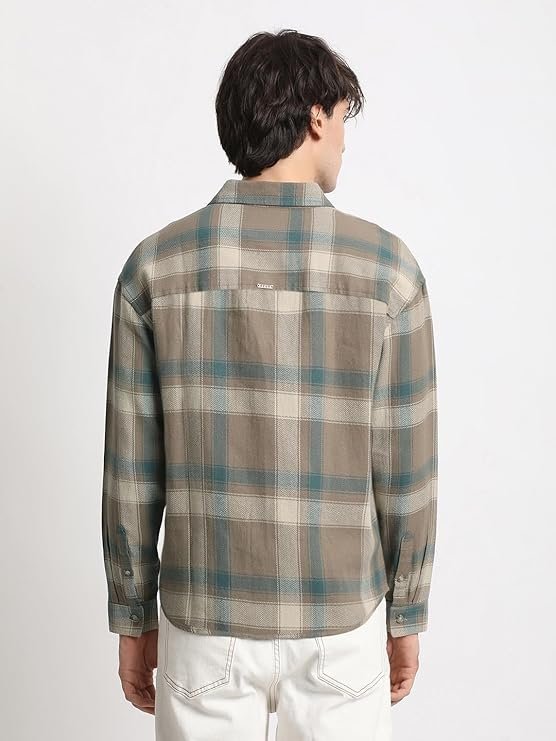 Men's Brown Checked Relaxed Fit Cotton Casual Shirt - Image 6