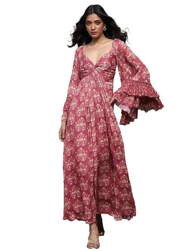 Pink Block Print Long Dress
