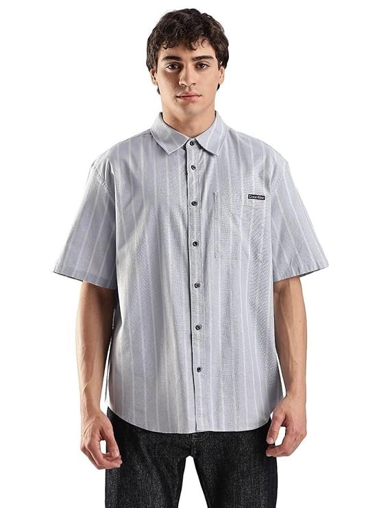 Men Jeans Striped Relaxed-Fit Oxford Woven Shirt