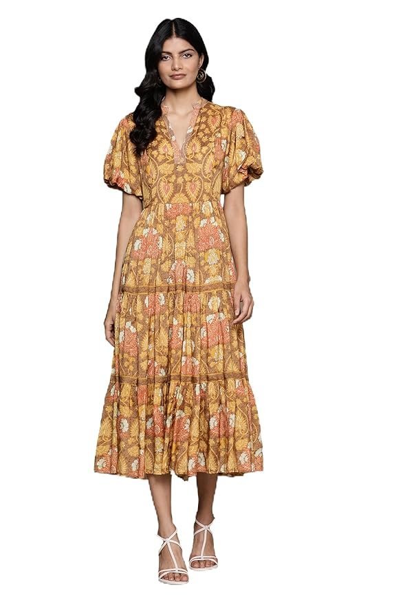 Yellow Paisley Print Long Dress