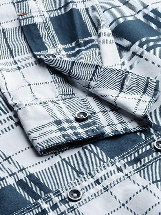 Men's Cotton Slim Fit Checkered Full Sleeves Cutaway Collar Casual Shirt - Image 5