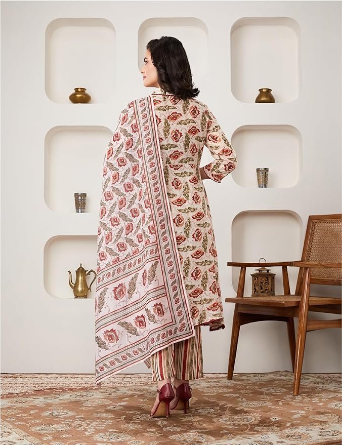 Women's Printed Anarkali Kurta Pant Set with Dupatta - Image 6