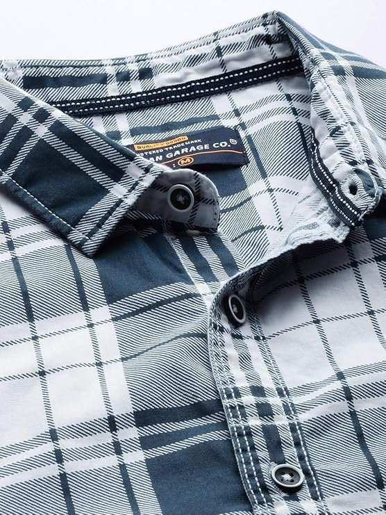 Men's Cotton Slim Fit Checkered Full Sleeves Cutaway Collar Casual Shirt - Image 6