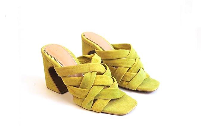 Women Lime Green Suede Leather Heels