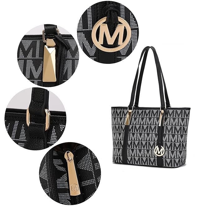 Tote Bag for Women, Shoulder Handbag & Wristlet Pouch Purse Top Handle Vegan Leather 4Pcs Set Pocketbook - Image 2