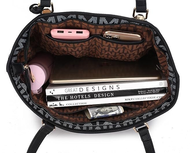 Tote Bag for Women, Shoulder Handbag & Wristlet Pouch Purse Top Handle Vegan Leather 4Pcs Set Pocketbook - Image 3