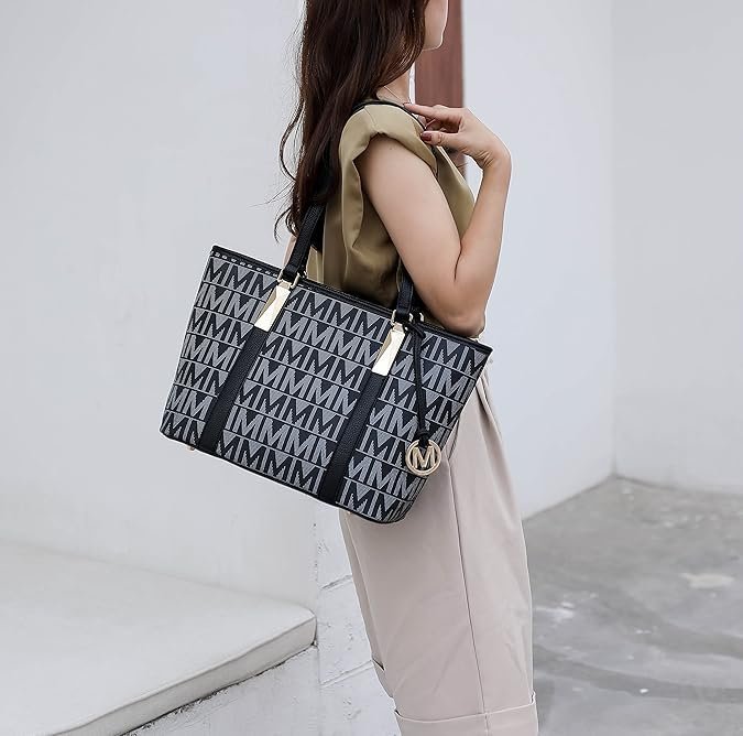 Tote Bag for Women, Shoulder Handbag & Wristlet Pouch Purse Top Handle Vegan Leather 4Pcs Set Pocketbook - Image 7